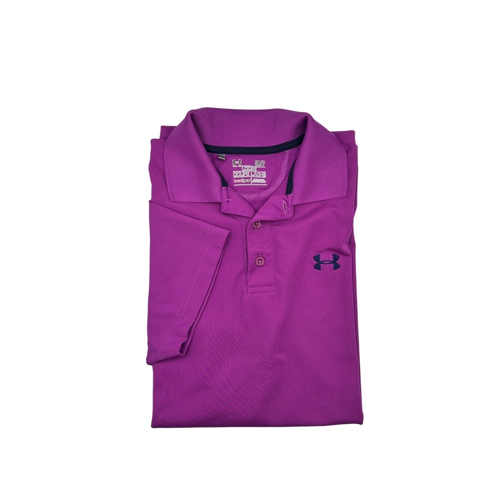 Under Armour Polo Shirt Mens Small Purple Excellent HeatGear‎ Short Sleeve Loose